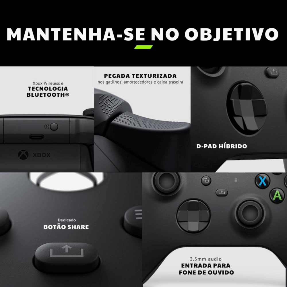 Controle Sem Fio Xbox – Carbon Black - Com Fio - Imagem 8