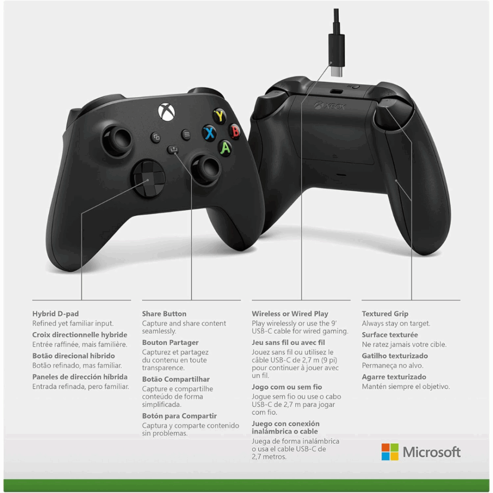 Controle Sem Fio Xbox – Carbon Black - Com Fio - Imagem 5